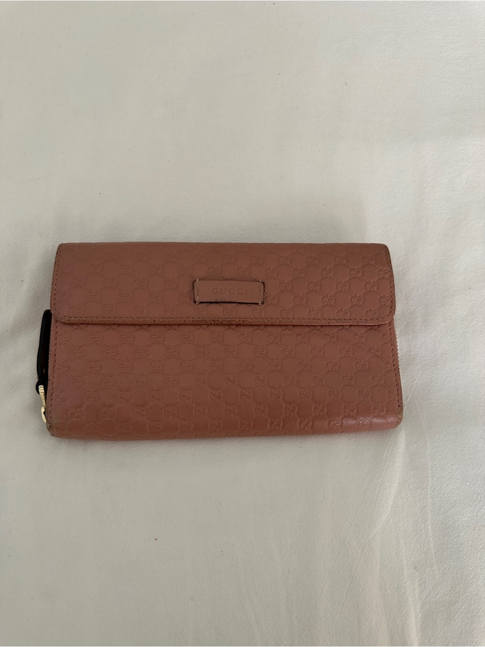 Gucci Embossed Logo Pink-Tan Leather Wallet